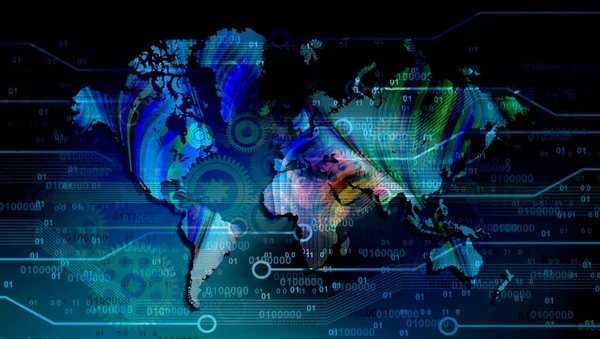 Dünya haritası ve ikili kodlu soyut arkaplan