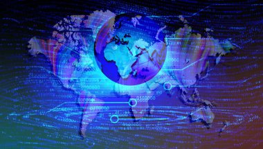 Dünya haritası ve ikili kodlu soyut arkaplan