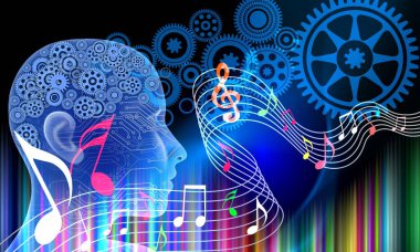 müzik insan kafası, dişliler ve oklarla