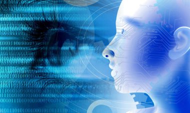 İkili kodlu insan beyninin dijital illüstrasyonu