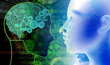 İnsan beyni ve dişlilerle soyut bir arkaplan