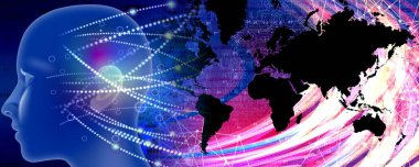 İnsan beyni ve teçhizatıyla soyut bir arkaplan