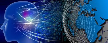 Mavi arka planlı insan beyninin dijital bileşimi