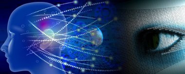 İkili kodlu insan beyninin dijital illüstrasyonu