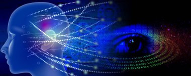 İnsan kafası ve ikili kodlu soyut arkaplan