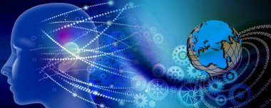 İnsan beyni ve dişli tekerlekleri olan soyut bir arkaplan