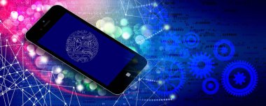 Vitesli ve dijital teknoloji konseptli akıllı telefonun 3D çizimi