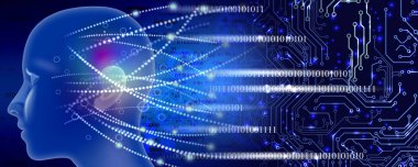 Beyin sistemi ve insan yüzü. Teknoloji konsepti yaratıcı yapay zeka ve yenilik arka planı.