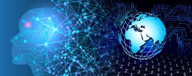 Mavi arka planda dünya ve dünya ile internet kavramı