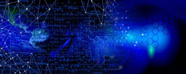 Parlak çizgiler ve noktalarla soyut bir arkaplan. İş, bilim, internet ve web tasarımı için teknoloji kavramı.