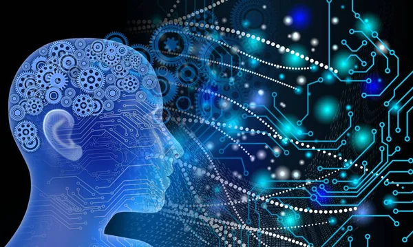 İnsan beyni ve dişli tekerlekleri olan soyut teknoloji geçmişi