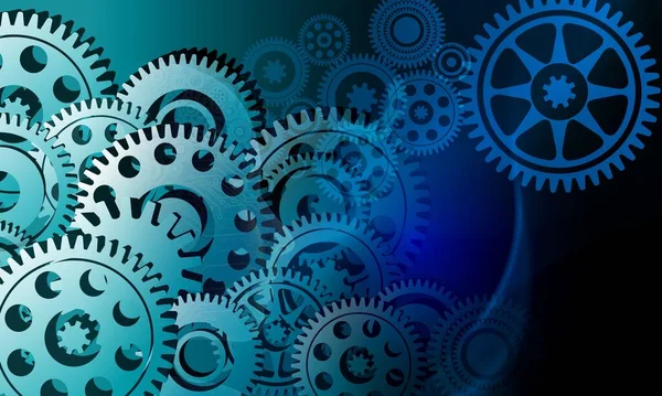 Vites ve dişli tekerlekleri olan soyut bir arka plan. 3d oluşturma