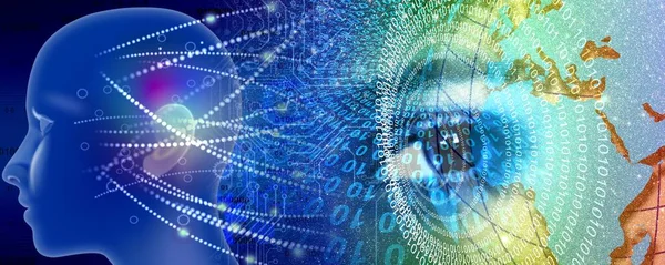 dijital yapay zeka konsepti. İnsan beyni ve dişlilerle soyut bir arka plan. 3d oluşturma