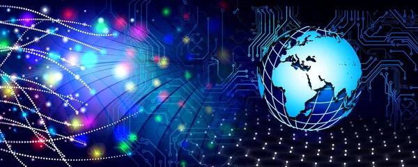 Parlak çizgiler ve noktalarla soyut bir arkaplan. İnternet ve teknoloji kavramı. 3d oluşturma