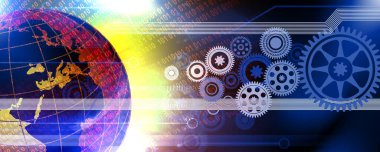 Vites ve dişli tekerlekleri olan soyut bir arka plan. 3d oluşturma