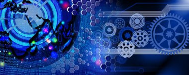 Vites ve dişli tekerlekleri olan soyut bir arka plan. Teknoloji konsepti 3d oluşturma