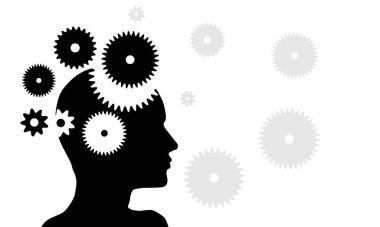 human head with gears and cogwheels