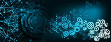 Vites ve dişli tekerlekleri olan soyut bir arka plan. Teknoloji konsepti 3d oluşturma