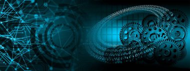 Vites ve dişli tekerlekleri olan soyut bir arka plan. Teknoloji konsepti 3d oluşturma