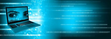 Bilgisayar ve ikili kodlu siber güvenlik kavramı