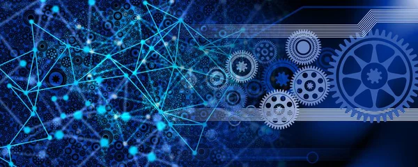 Vites ve dişli tekerlekleri olan soyut bir arka plan. Teknoloji konsepti 3d oluşturma