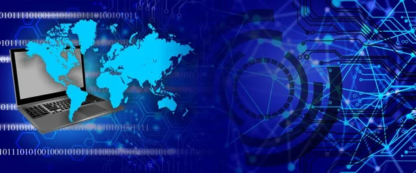 Dünya haritası ve ikili kodlu teknoloji arka planının dijital bileşimi