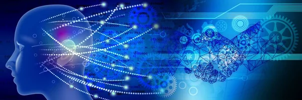 İnsan kafası ve vitesli beyin sistemi. Teknoloji konsepti 3d oluşturma