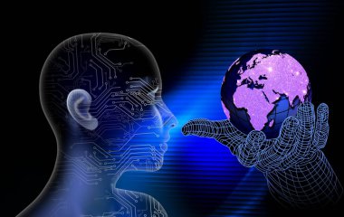 Dijital teknoloji kavramına sahip insan beyni