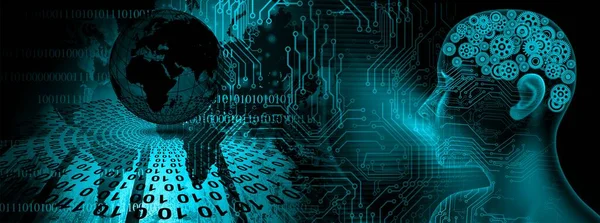 İkili kodlu insan beyninin dijital illüstrasyonu