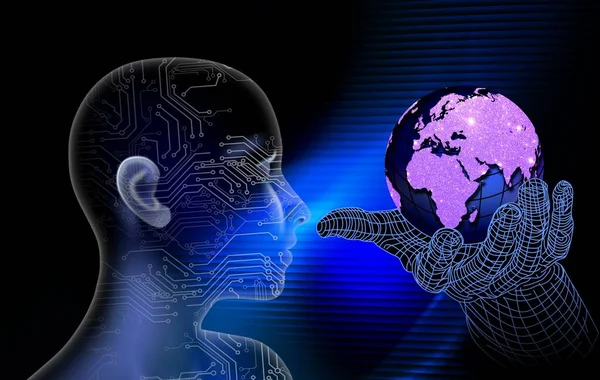 Dijital teknoloji kavramına sahip insan beyni