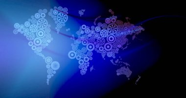 Küresel dünya haritası konsepti, 3D görüntüleme. soyut dijital fraktal arkaplan