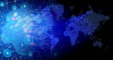 teknoloji, internet, ağ konsepti mavi arkaplan üzerinde metnin için boşluk ile