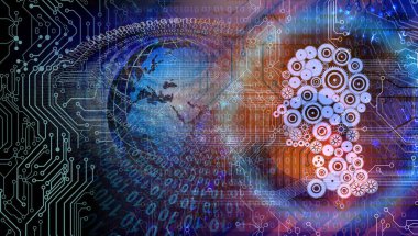 Dijital arka plan, teknoloji ve internet bağlantısı üzerine soyut sanal bilgisayarla iş konsepti. 3d oluşturma