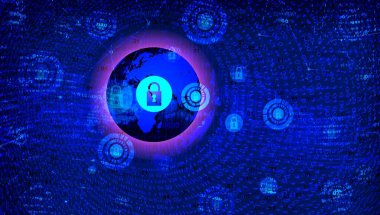 ikili kodlu dijital soyut arkaplan ve parlayan noktalar, siber güvenlik