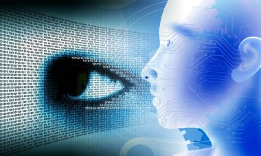 Soyut teknoloji ve sayılara sahip insan kafaları