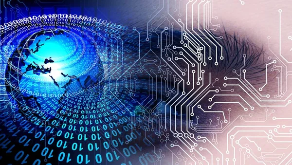 Digitales Technologie Und Kommunikationskonzept Ein Globaler Computer Mit Blauem Hintergrund — Stockfoto