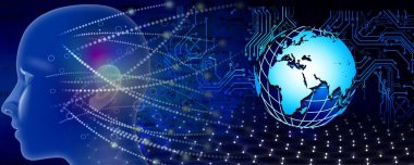 insan beyni ve ikili kodlu dijital soyut arkaplan