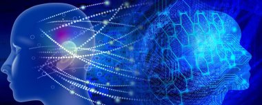 soyut insan kafası, dijital arkaplan, yapay zeka ve bilim konsepti, 3D görüntüleme