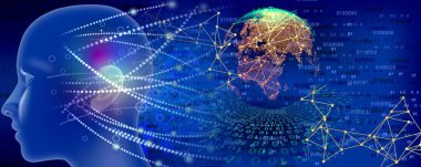 Vitesli yapay zeka ve arka planda dijital çizgiler. Bilim ve teknoloji konsepti. 3d oluşturma