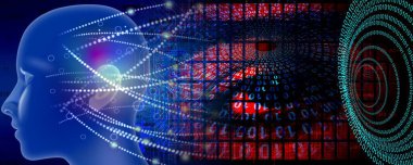 dijital yapay zeka konsepti. İnsan beyniyle soyut arkaplan