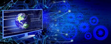 Teknolojinin dijital bileşimi ve küresel ve ikili kodlu soyut arkaplan