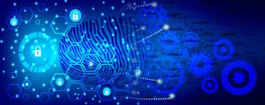 Siber güvenlik kavramı. Parlak elementler ve farklı seçeneklerle soyut bir arkaplan. vektör illüstrasyonu