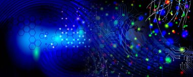 Parlak çizgiler ve noktalarla soyut bir arkaplan. yüksek teknoloji 3D illüstrasyon.