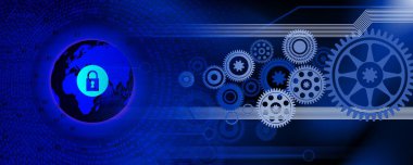 Lşık ve ikili kodlu koyu mavi arkaplanda dizüstü bilgisayarlı siber güvenlik kavramı