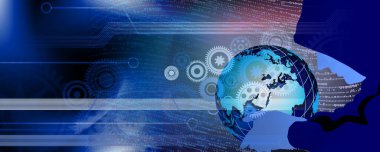 Dünya ve ikili kodlu teknoloji arka planının dijital bileşimi