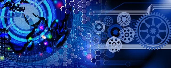 Vites ve dişli tekerlekleri olan soyut bir arka plan. Teknoloji konsepti 3d oluşturma