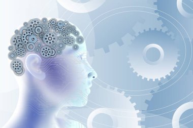 Beyin teknolojisi kavramı. vites ve dişli tekerlekleri olan soyut arkaplan.