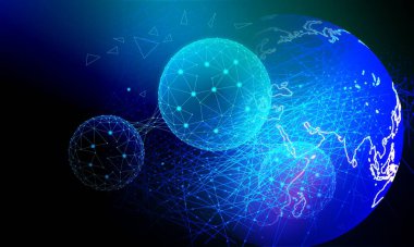 Mavi Dünya Gezegeni 'nin soyut arka planı. ağ konsepti. 3d illüstrasyon.