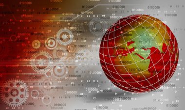 Kırmızı gezegenli ve dünyalı dijital küre. 3d illüstrasyon