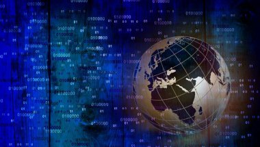 Soyut elementler ve simgelerle dijital teknolojinin 3D görüntülenmesi